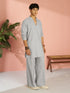 Men Light Grey Solid Plain Thigh Length Co-ord Set with Wide Leg Pant