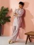 Men Light Pink Cotton Linen Solid Co-ord Set
