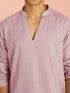 Men's Light Pink Cotton Linen Solid Thigh Length Co-ord Set with Wide Leg Pant