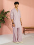Men's Light Pink Cotton Linen Solid Thigh Length Co-ord Set with Wide Leg Pant