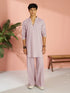 Men Lilac Solid Plain Thigh Length Co-ord Set with Wide Leg Pant