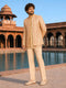 Beige Silk Blend Geometric Jodhpuri Jacket | Bandhgala