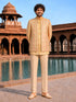 Men's Beige Silk Blend Geometry Regular Jodhpuri Jacket