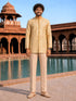 Men's Beige Silk Blend Geometry Regular Jodhpuri Jacket