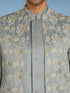 Men Aqua Embroidered Thread Work Waist Length Straight PantSherwani Set