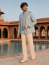 Men Aqua Embroidered Zari Work Waist Length Wide Leg PantSherwani Set