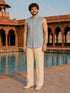 Men Aqua Embroidered Zari Work Waist Length Wide Leg PantSherwani Set