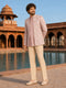 Men Pink Embroidered Thread Work Waist Length Straight PantSherwani Set