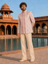 Men Pink Embroidered Zari Work Waist Length Wide Leg Pant Sherwani Set