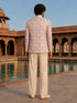 Men Pink Embroidered Zari Work Waist Length Wide Leg Pant Sherwani Set