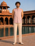 Men Pink Embroidered Zari Work Waist Length Wide Leg Pant Sherwani Set