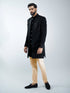 Men Black Velvet Indo-Western Bundled with Beige Cotton Lycra Pants Set