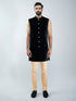 Men Black Velvet Indo-Western Bundled with Beige Cotton Lycra Pants Set