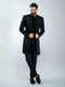 Men Black Velvet Embroidered Indo-Western Set with Black Pant