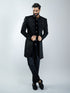 Men Black Velvet Embroidered Indo-Western Set with Black Pant