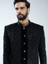 Men Black Velvet Embroidered Indo-Western Set with Black Pant