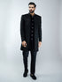 Men Black Velvet Embroidered Indo-Western Set with Black Pant