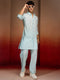 Men's Aqua Cotton Geometric Kurta Palazzo Set