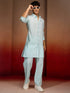 Men's Aqua Cotton Geometric Kurta Palazzo Set
