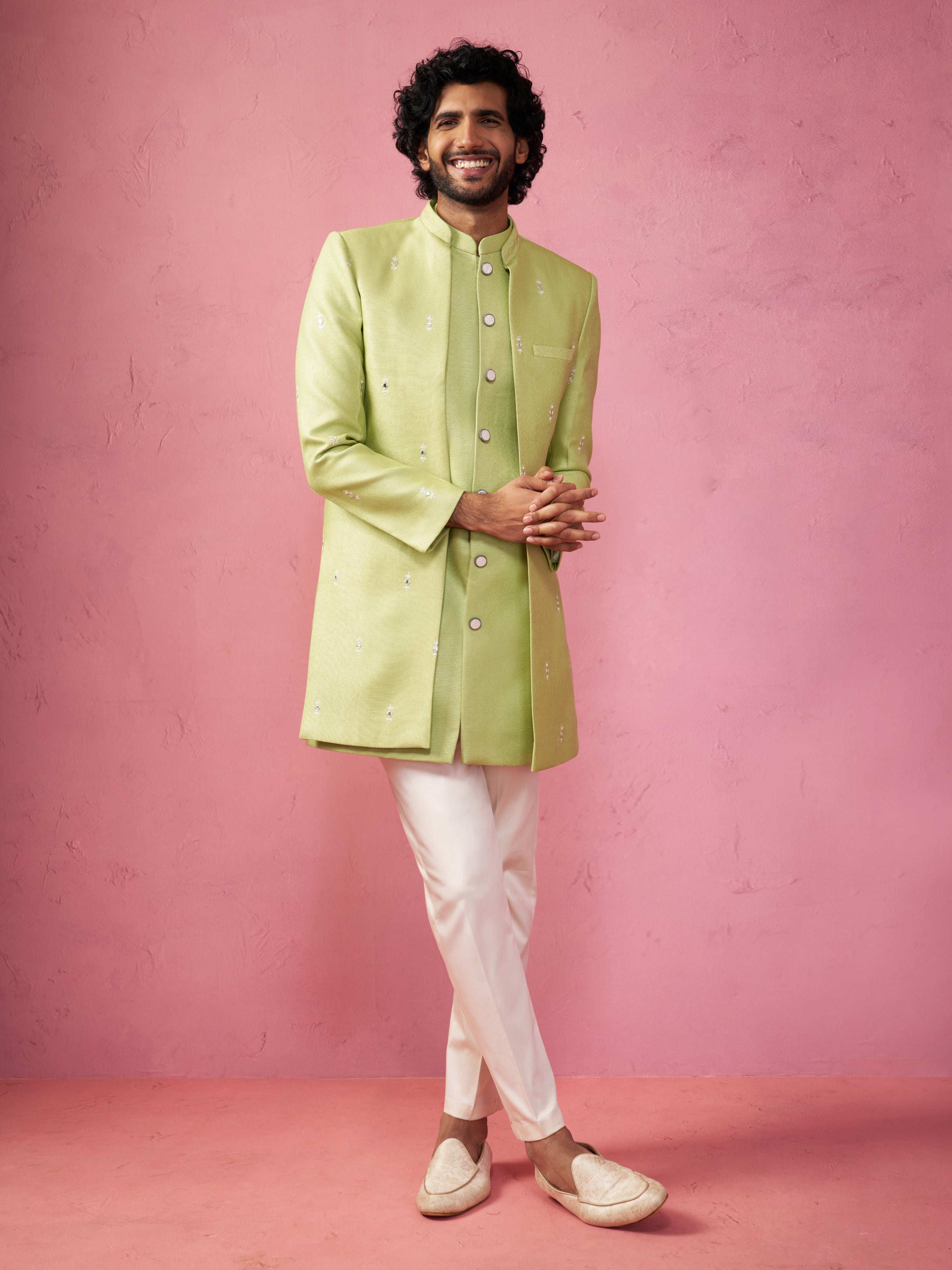 Men Embroidered Indo-Western Coat with Pyjama Set