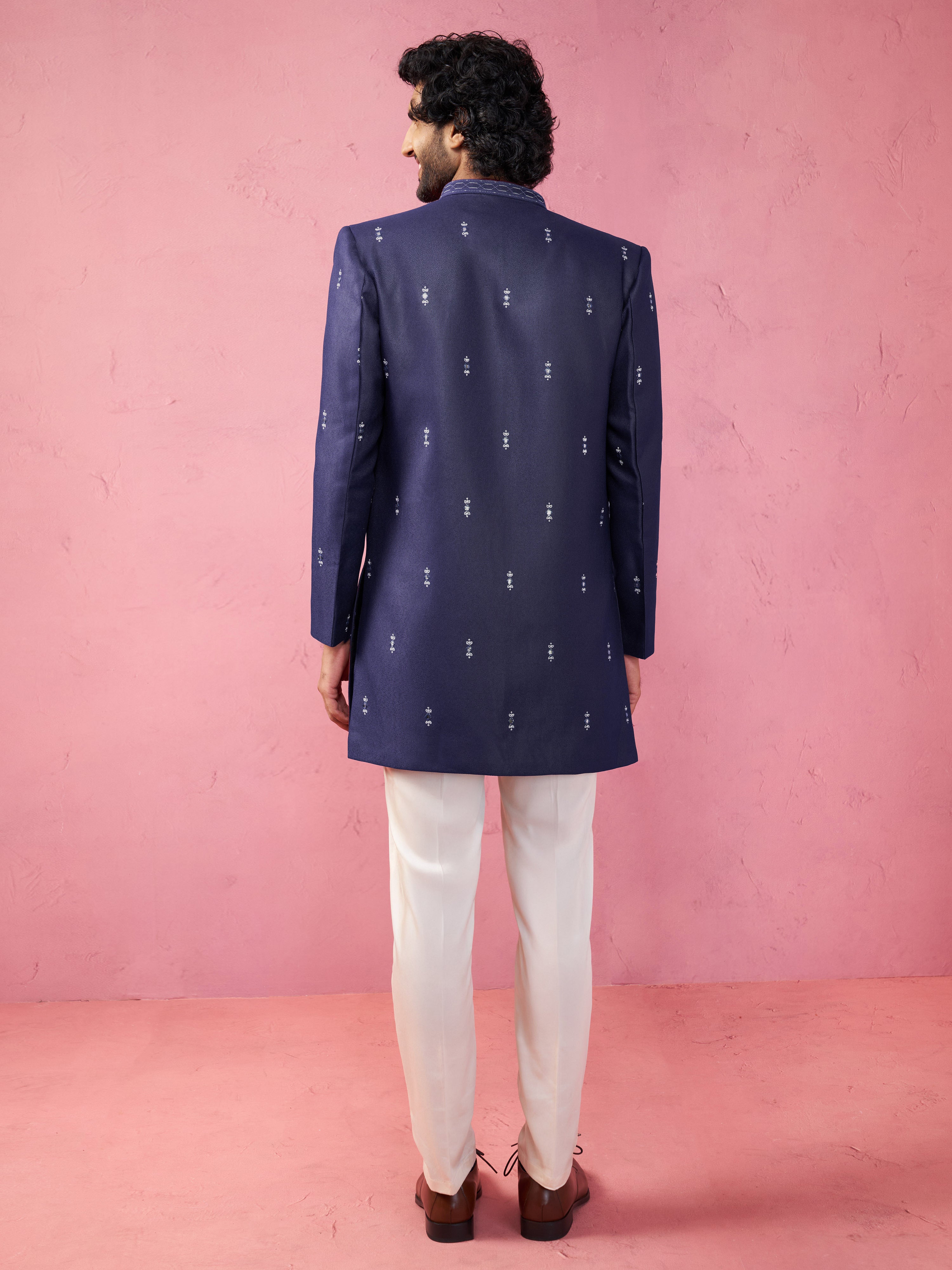 Men Embroidered Indo-Western Coat with Pyjama Set