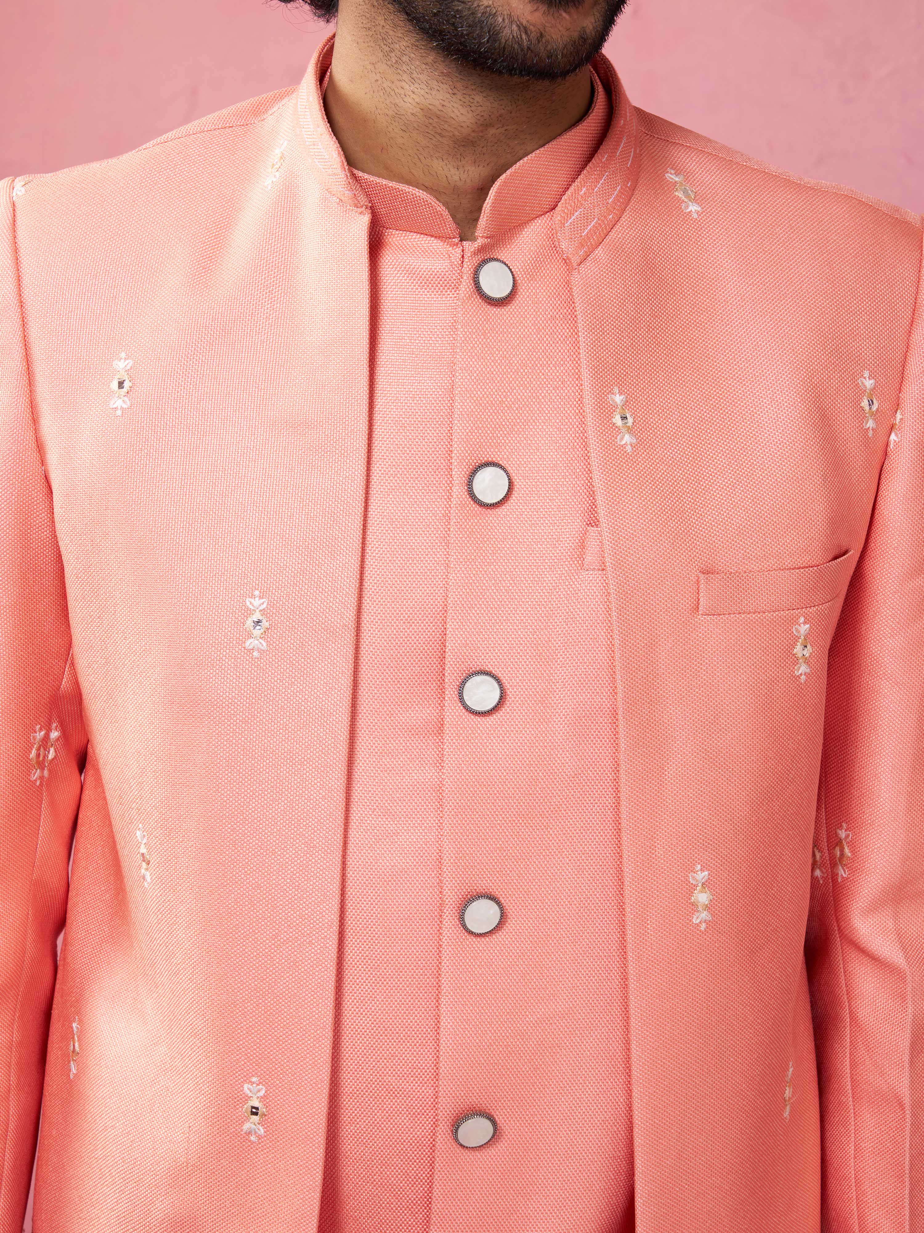 Men Embroidered Indo-Western Coat with Pyjama Set