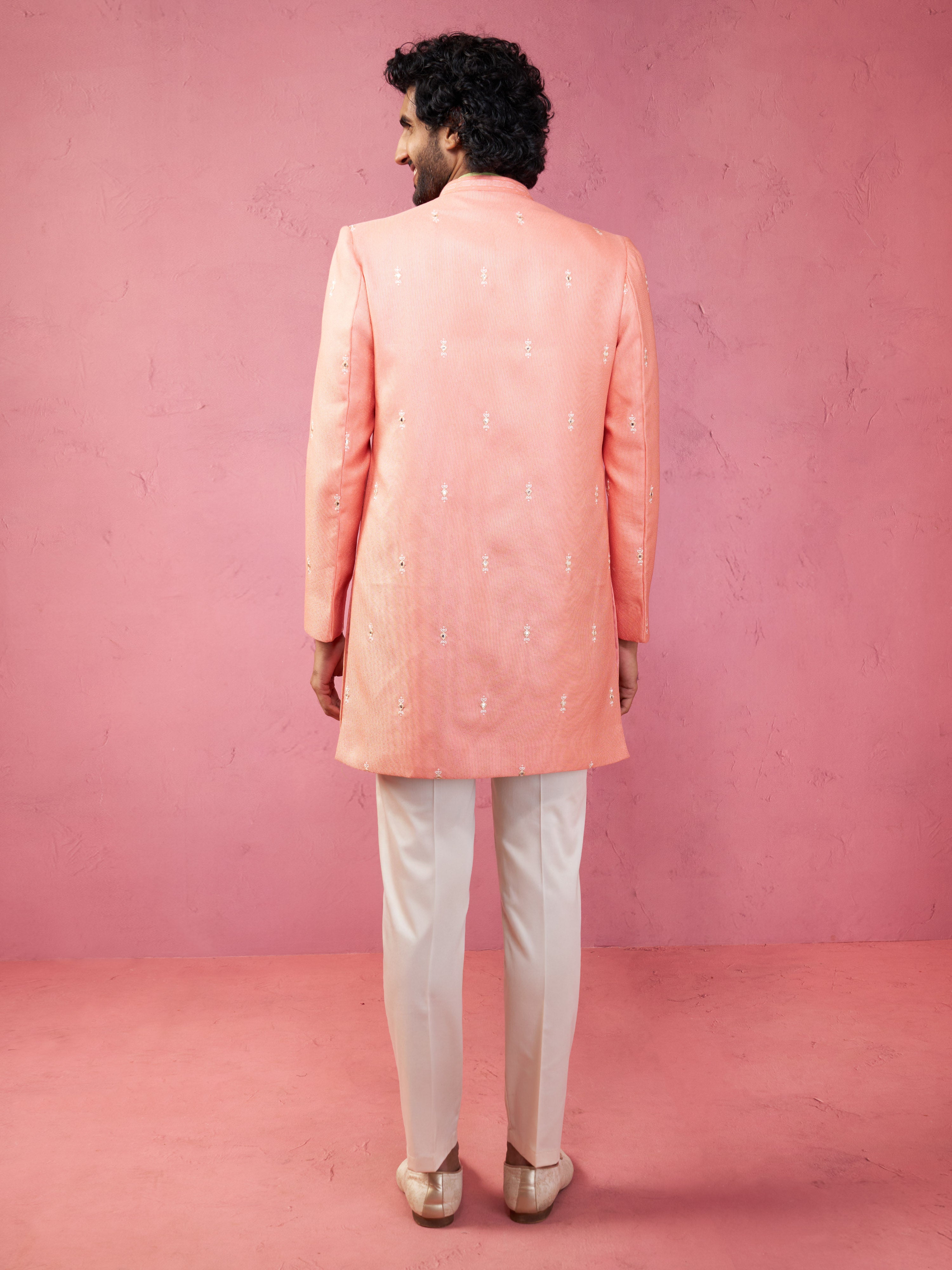 Men Embroidered Indo-Western Coat with Pyjama Set