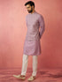 Men's Lavender Kurta Jacket Set with Cream Pyjama
