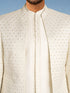 Men Off White Geometric Thread Work Waist Length Straight Pant Sherwani Set