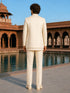 Men Off White Geometric Thread Work Waist Length Straight Pant Sherwani Set