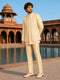 Men Cream Self Design Woven Design / Jacquard Waist Length Straight PantSherwani Set