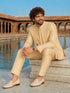 Men Cream Self Design Woven Design / Jacquard Waist Length Straight PantSherwani Set