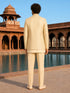 Men Cream Self Design Woven Design / Jacquard Waist Length Straight PantSherwani Set
