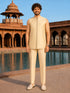 Men Cream Self Design Woven Design / Jacquard Waist Length Straight PantSherwani Set