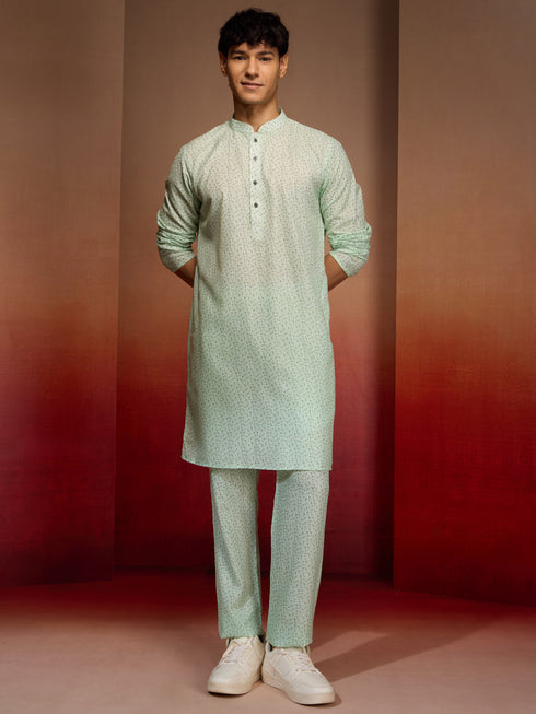 Men's Peach Mint Green Cotton Linen 3-Piece Set