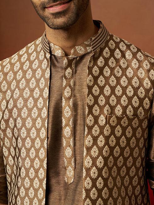 Men Bronze Gold Silk 3-Piece Jacquard Set