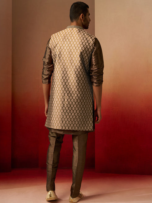 Men Bronze Gold Silk 3-Piece Jacquard Set