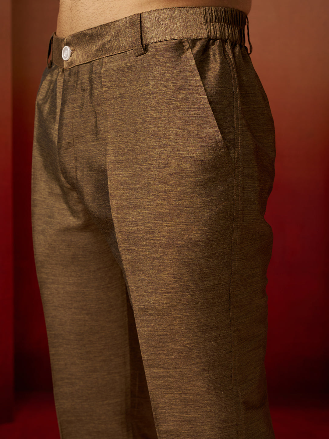 Men Bronze Maroon Silk 3-Piece Jacquard Set