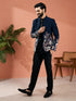Men Navy Blue Silk Blend Floral Zari & Thread Embroidered Jodhpuri with Black Imported Suiting Pant Set