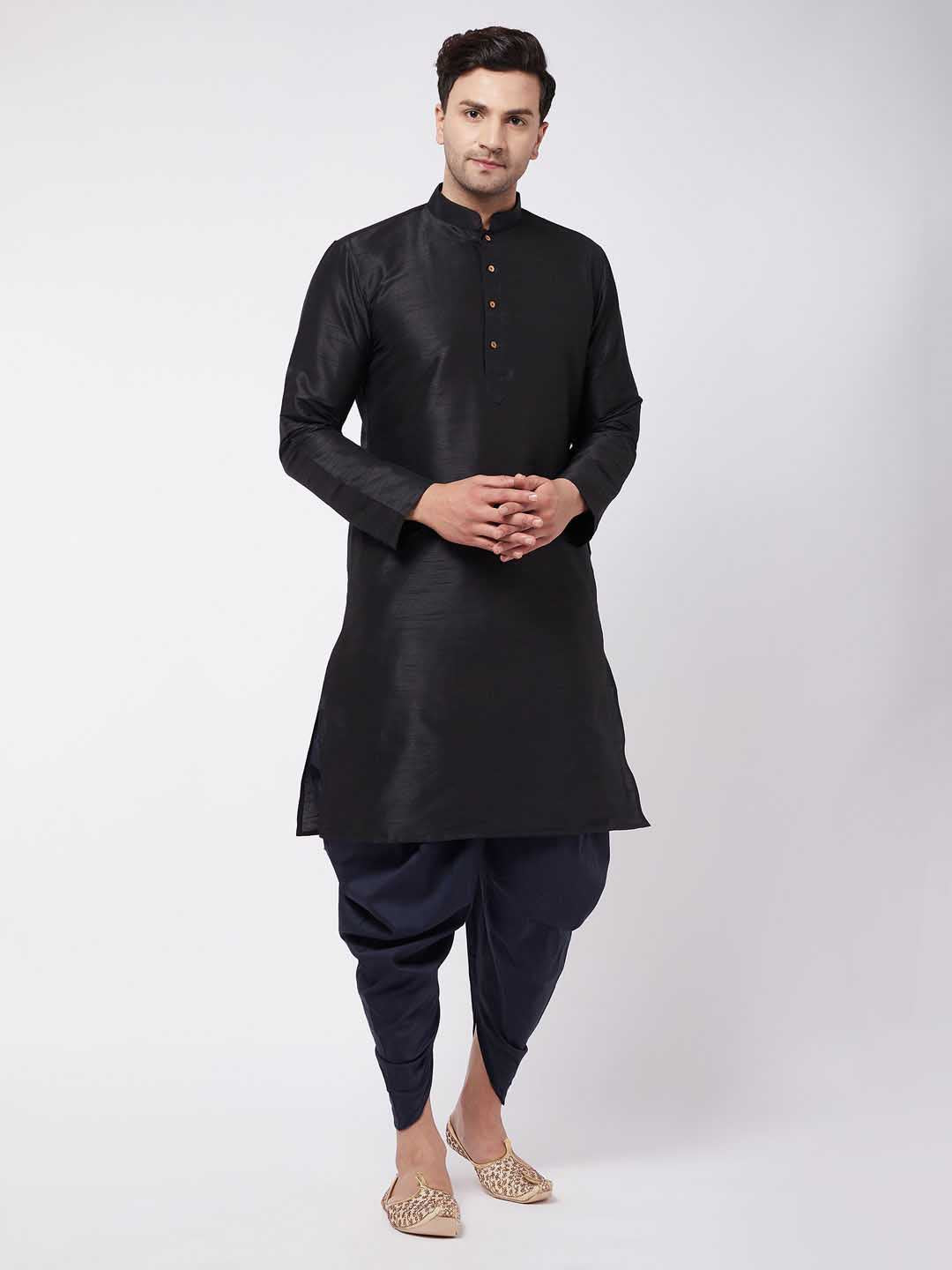 Men's Navy Blue Cotton Blend Cowl Dhoti