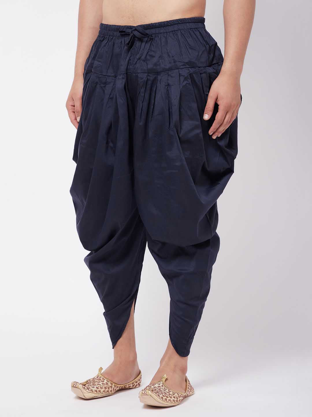 Men's Navy Blue Cotton Blend Cowl Dhoti
