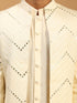 Men Cream Mirror Work Silk Blend Indo-Western Kurta with Churidar Set