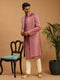 Men Onion Pink Mirror Work Silk Blend Indo-Western Kurta with Cream Churidar Set