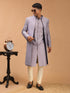 Men Purple Mirror Work Silk Blend Indo-Western Kurta with Cream Churidar Set