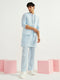 Men's Aqua Linen Jacket,Kurta And Pyjama Set.