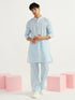 Men's Aqua Linen Jacket,Kurta And Pyjama Set.