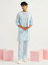 Men's Aqua Linen Jacket,Kurta And Pyjama Set.