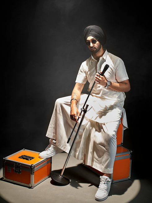 Men's White Viscose Kurta Lungi Set
