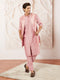 Men's Pink Silk Blend Jacket Kurta And Pyjama Set