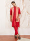 Men's Red Silk Blend Jacket Kurta And Pyjama Set